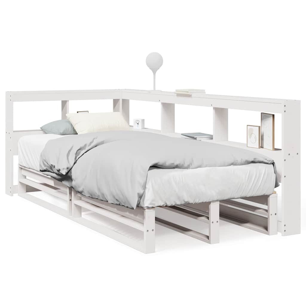Bookcase Bed without Mattress White 100x200cm Solid Wood Pine