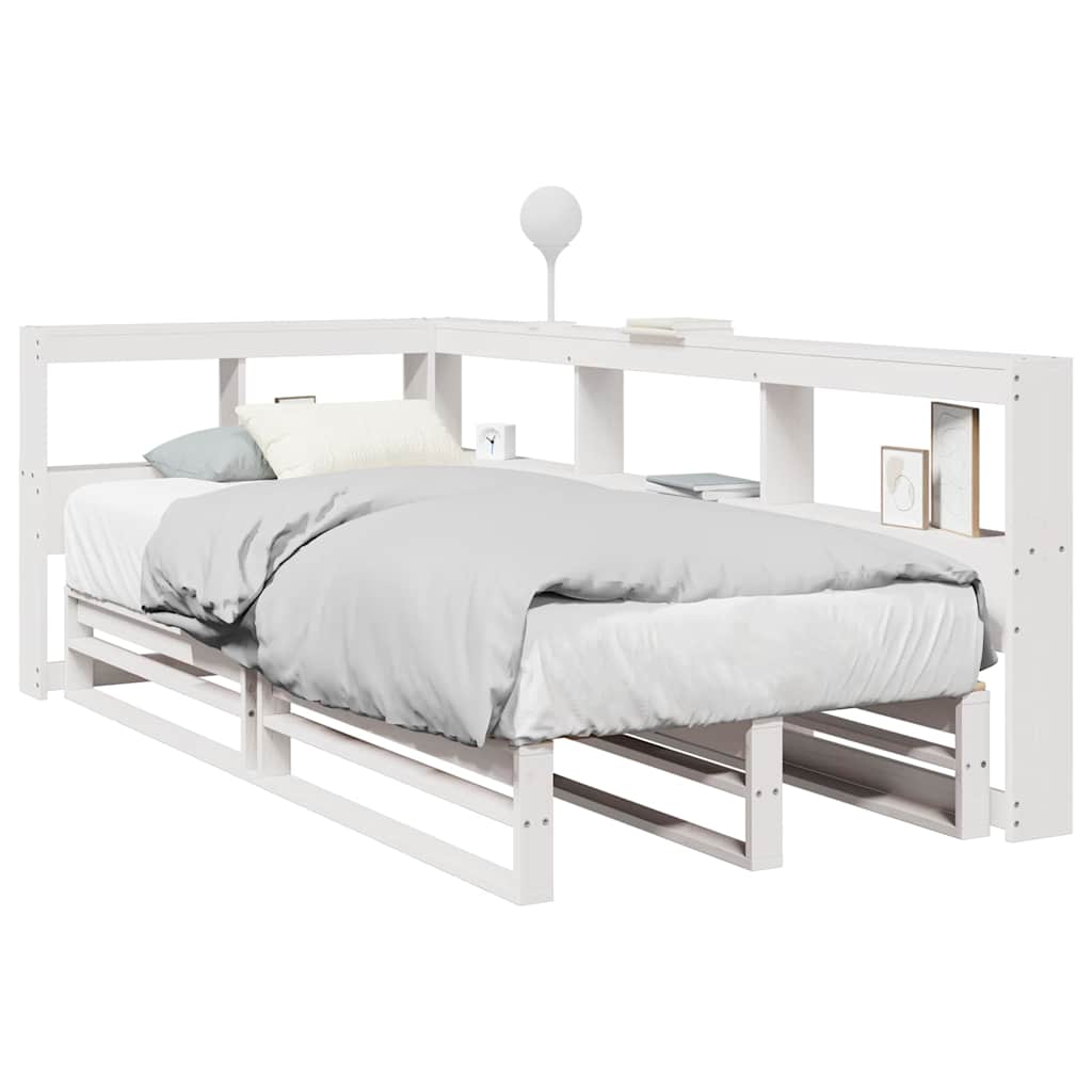 Bookcase Bed without Mattress White 100x200cm Solid Wood Pine