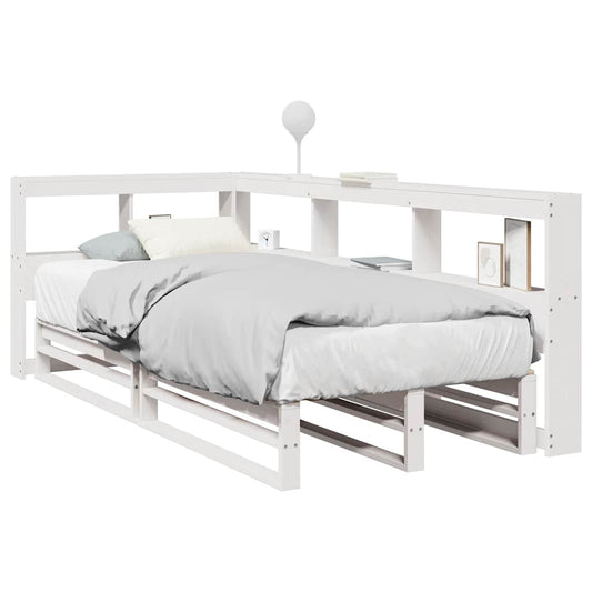 Bookcase Bed without Mattress White 100x200cm Solid Wood Pine