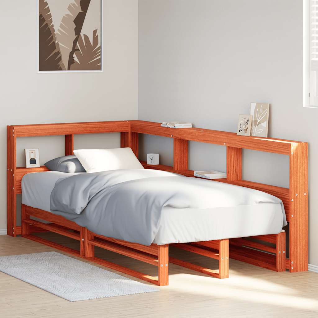 Bookcase Bed without Mattress Wax Brown 90x200cm Solid Wood Pine