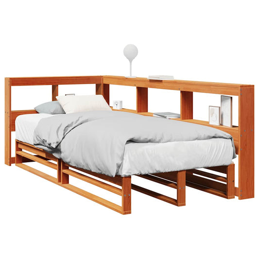 Bookcase Bed without Mattress Wax Brown 90x200cm Solid Wood Pine