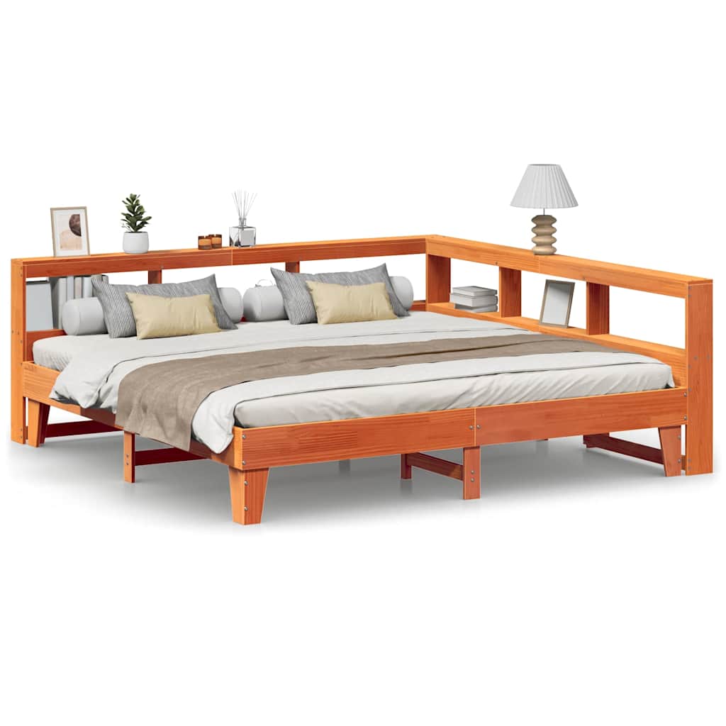 Bookcase Bed without Mattress Wax Brown 200x200cm Solid Wood Pine