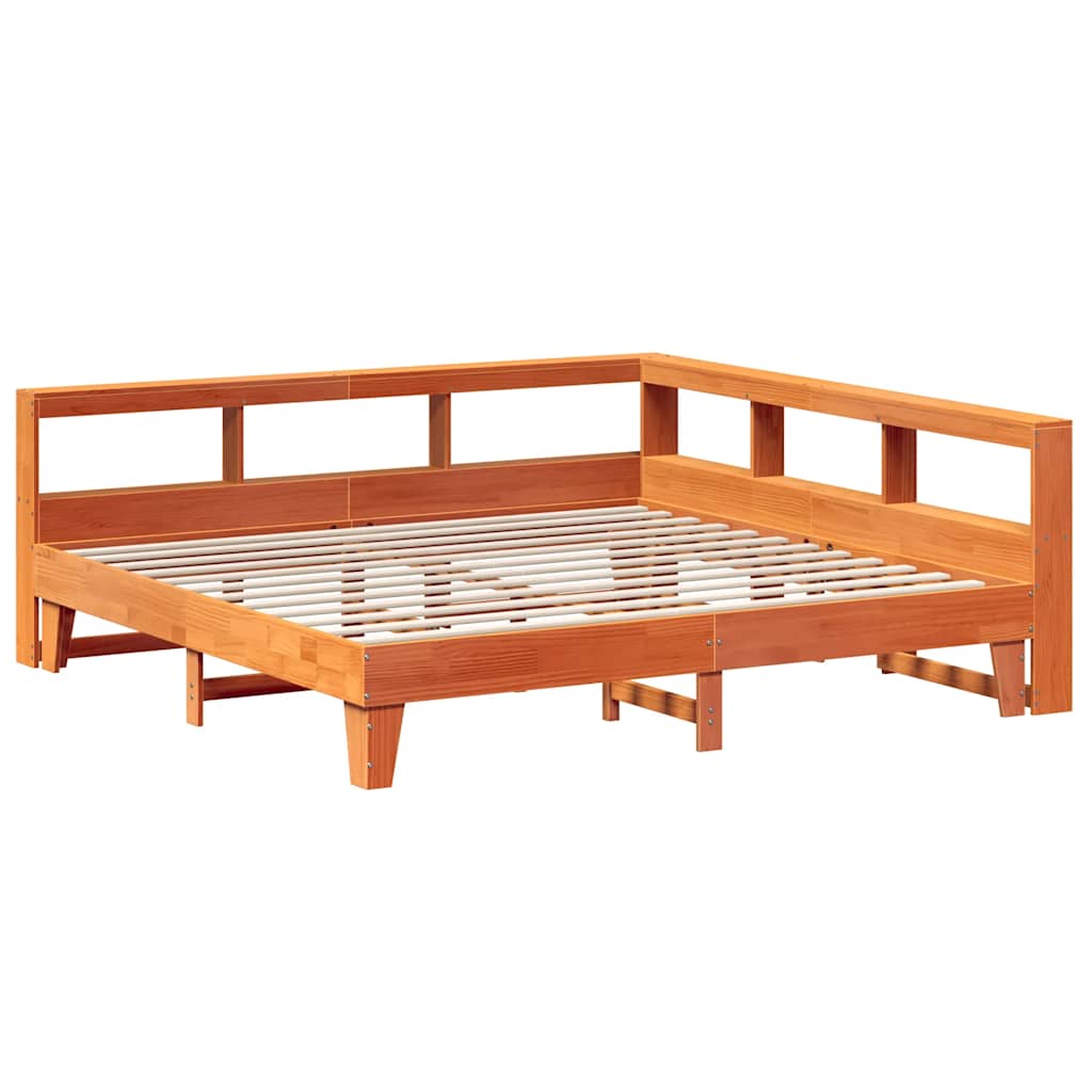 Bookcase Bed without Mattress Wax Brown 200x200cm Solid Wood Pine