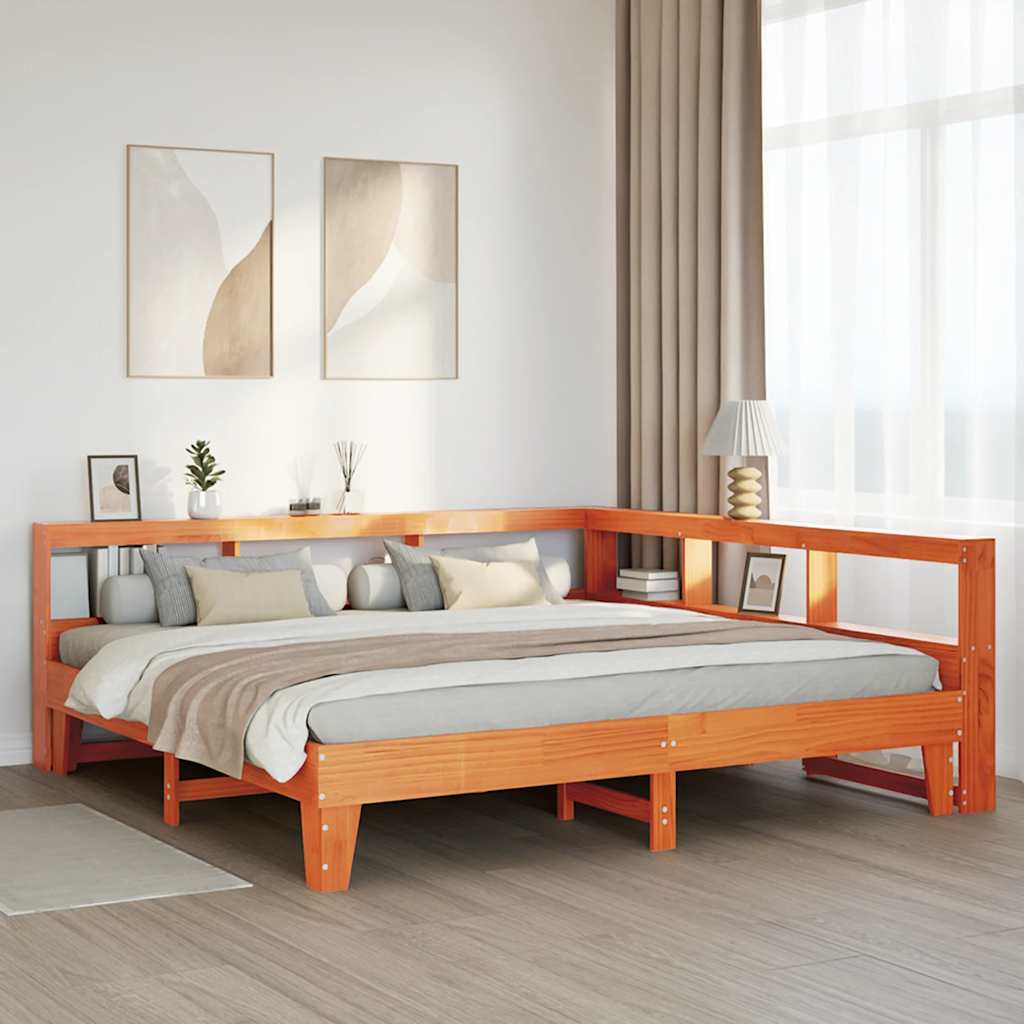 Bookcase Bed without Mattress Wax Brown 200x200cm Solid Wood Pine