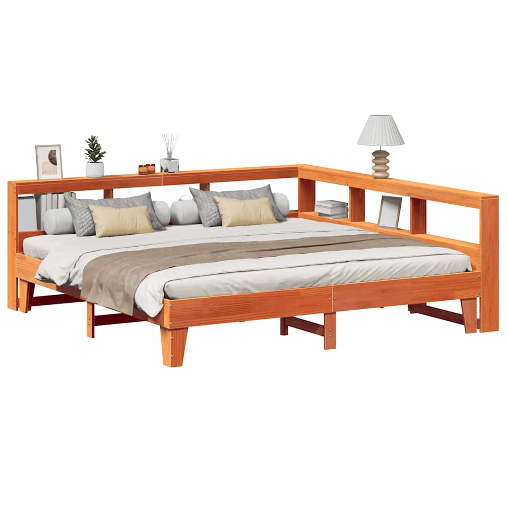 Bookcase Bed without Mattress Wax Brown 200x200cm Solid Wood Pine