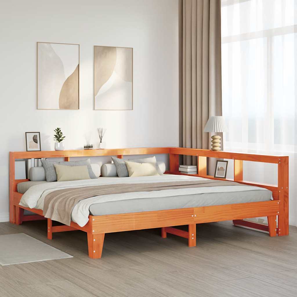 Bookcase Bed without Mattress Wax Brown 180x200cm Solid Wood Pine