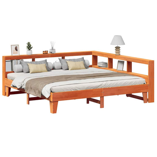 Bookcase Bed without Mattress Wax Brown 180x200cm Solid Wood Pine