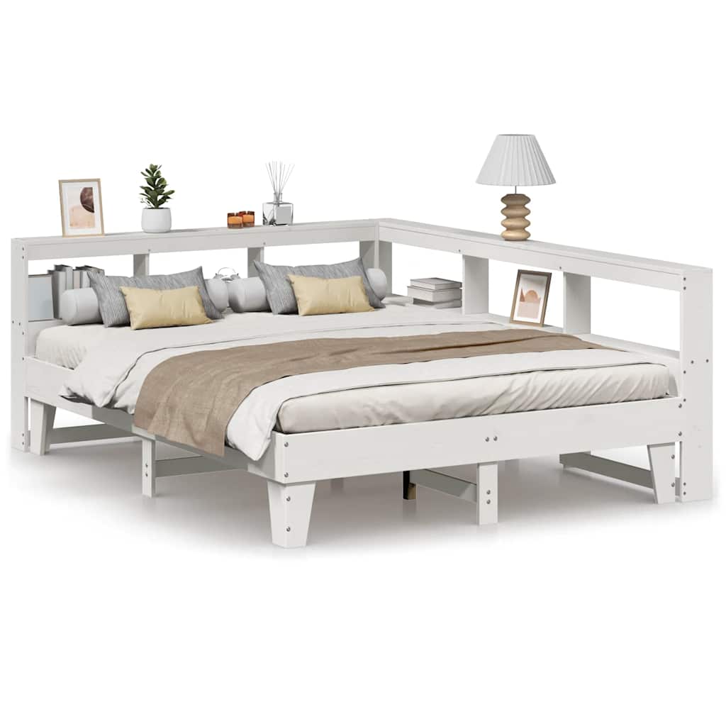 Bookcase Bed without Mattress White 150x200cm Solid Wood Pine