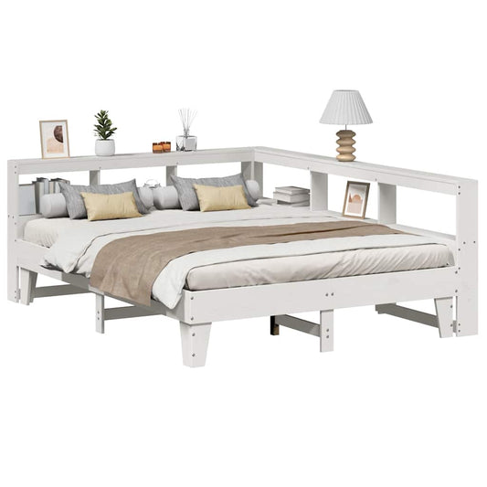 Bookcase Bed without Mattress White 150x200cm Solid Wood Pine