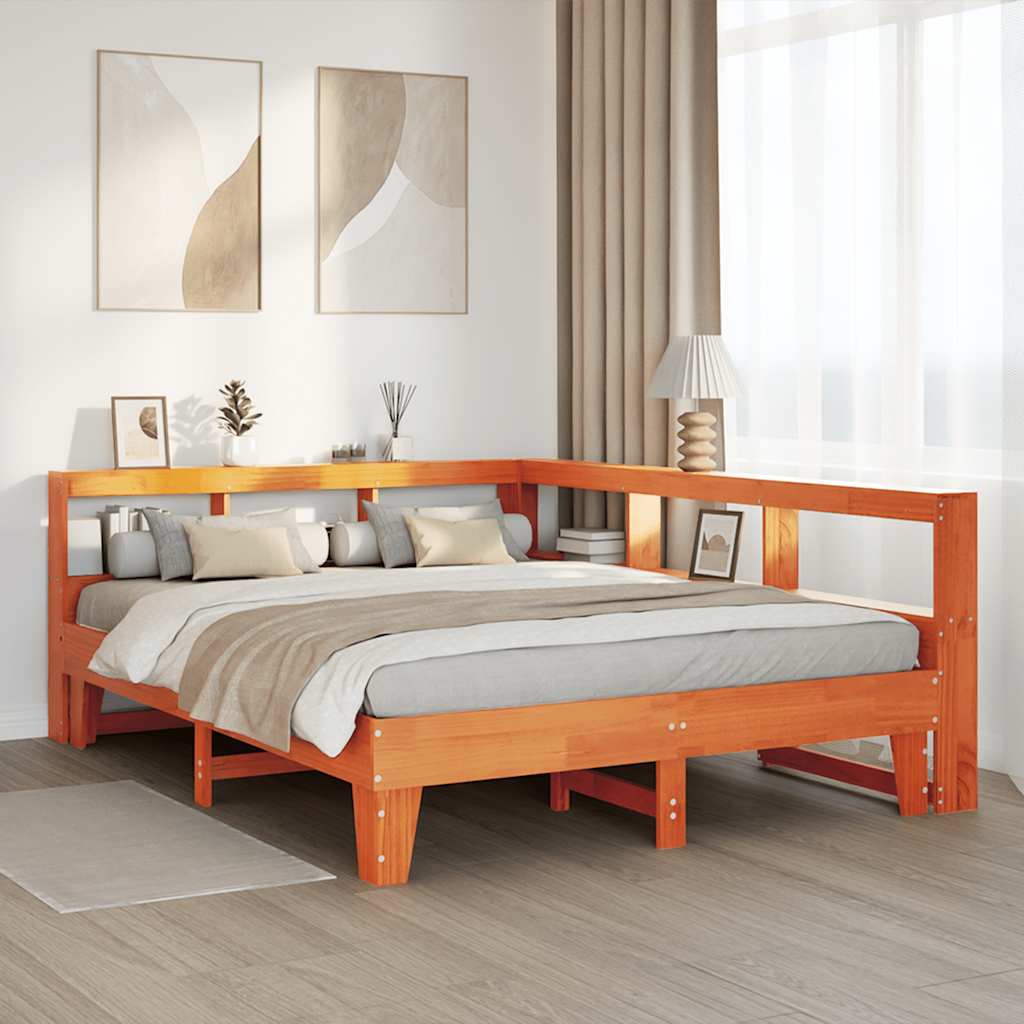 Bookcase Bed without Mattress Wax Brown 150x200cm Solid Wood Pine