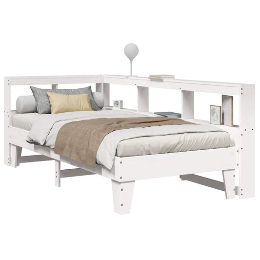 Bookcase Bed without Mattress White 100x200cm Solid Wood Pine