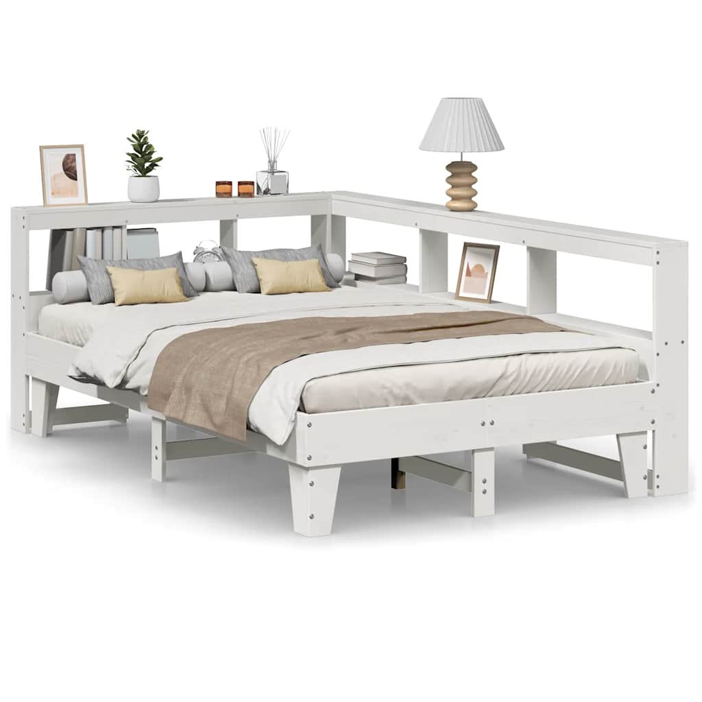 Bookcase Bed without Mattress White 140x190cm Solid Wood Pine