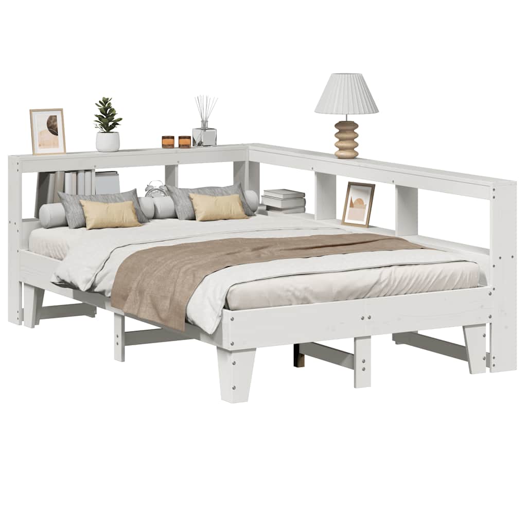 Bookcase Bed without Mattress White 140x190cm Solid Wood Pine