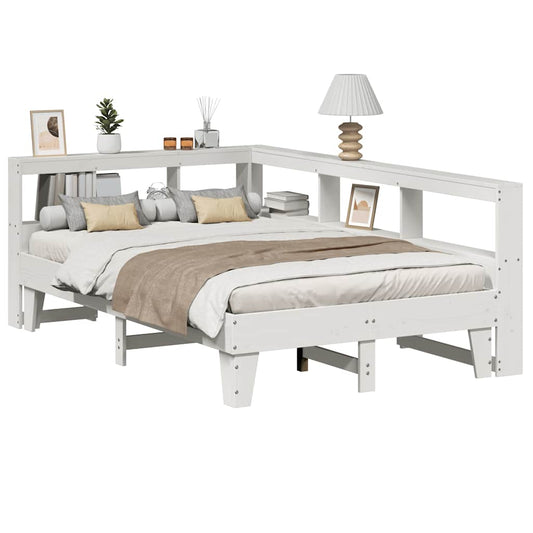 Bookcase Bed without Mattress White 140x190cm Solid Wood Pine