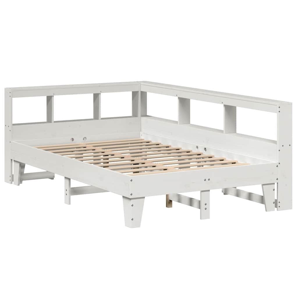Bookcase Bed without Mattress White 135x190cm Double Solid Wood Pine