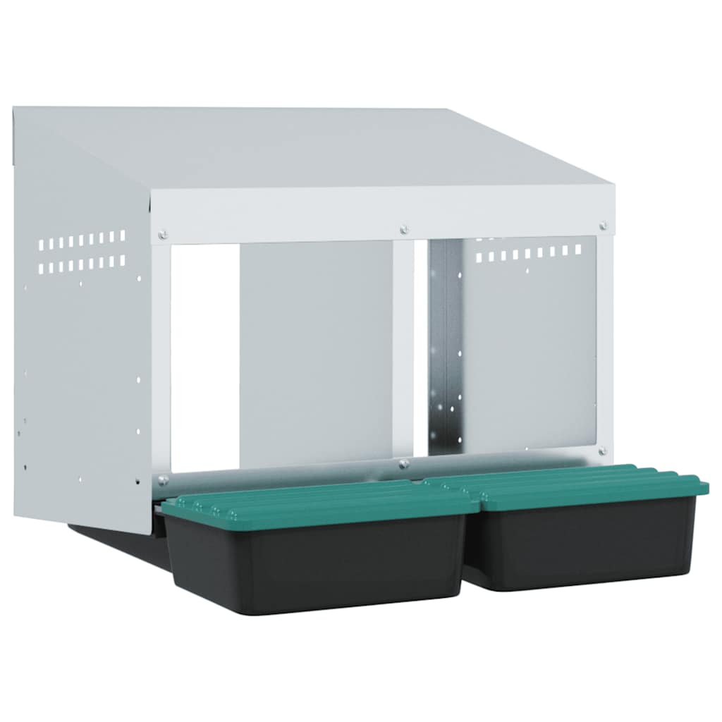 Chicken Nesting Box 2 Compartments Wall-Mounted Galvanised Steel