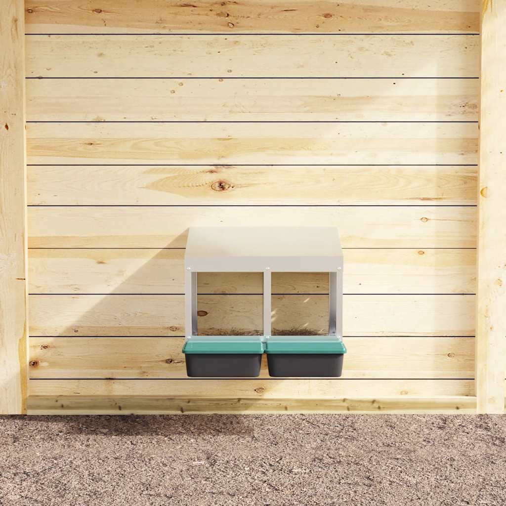 Chicken Nesting Box 2 Compartments Wall-Mounted Galvanised Steel