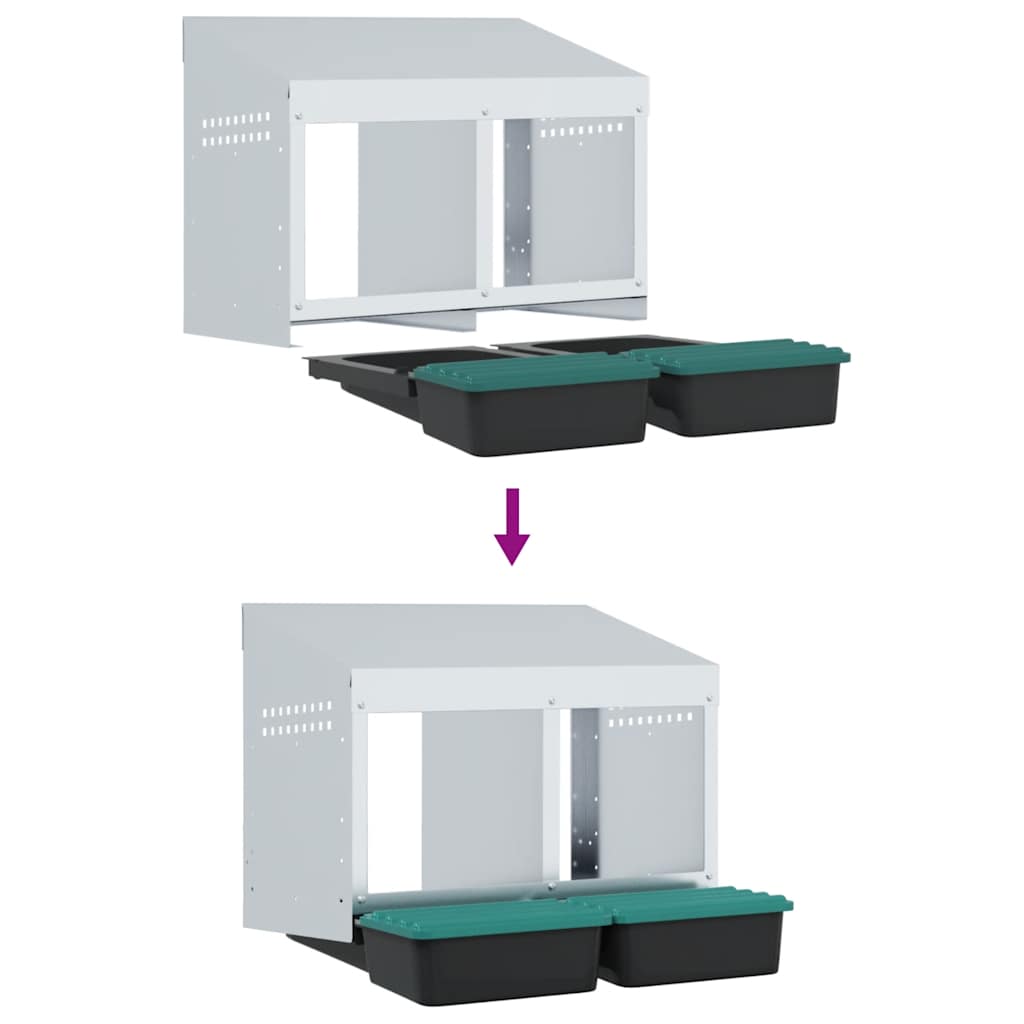 Chicken Nesting Box 2 Compartments Wall-Mounted Galvanised Steel