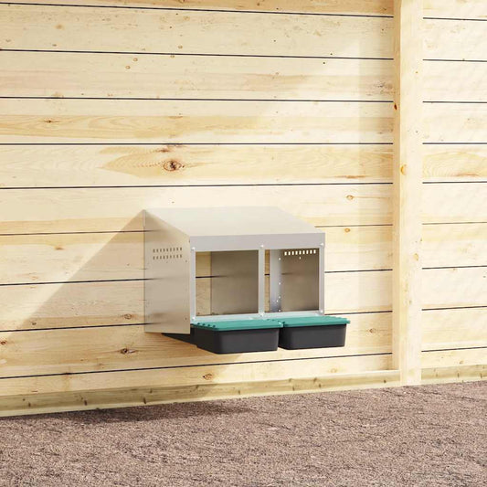 Chicken Nesting Box 2 Compartments Wall-Mounted Galvanised Steel