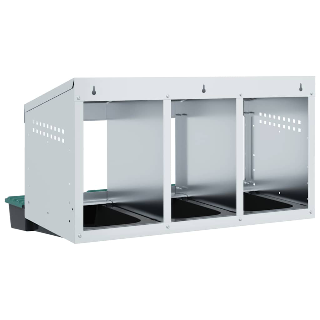 Chicken Nesting Box 3 Compartments Wall-Mounted Galvanised Steel