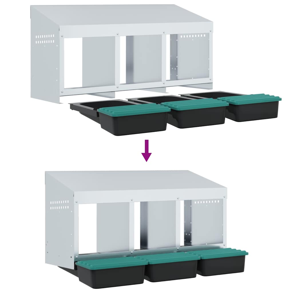 Chicken Nesting Box 3 Compartments Wall-Mounted Galvanised Steel