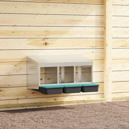 Chicken Nesting Box 3 Compartments Wall-Mounted Galvanised Steel