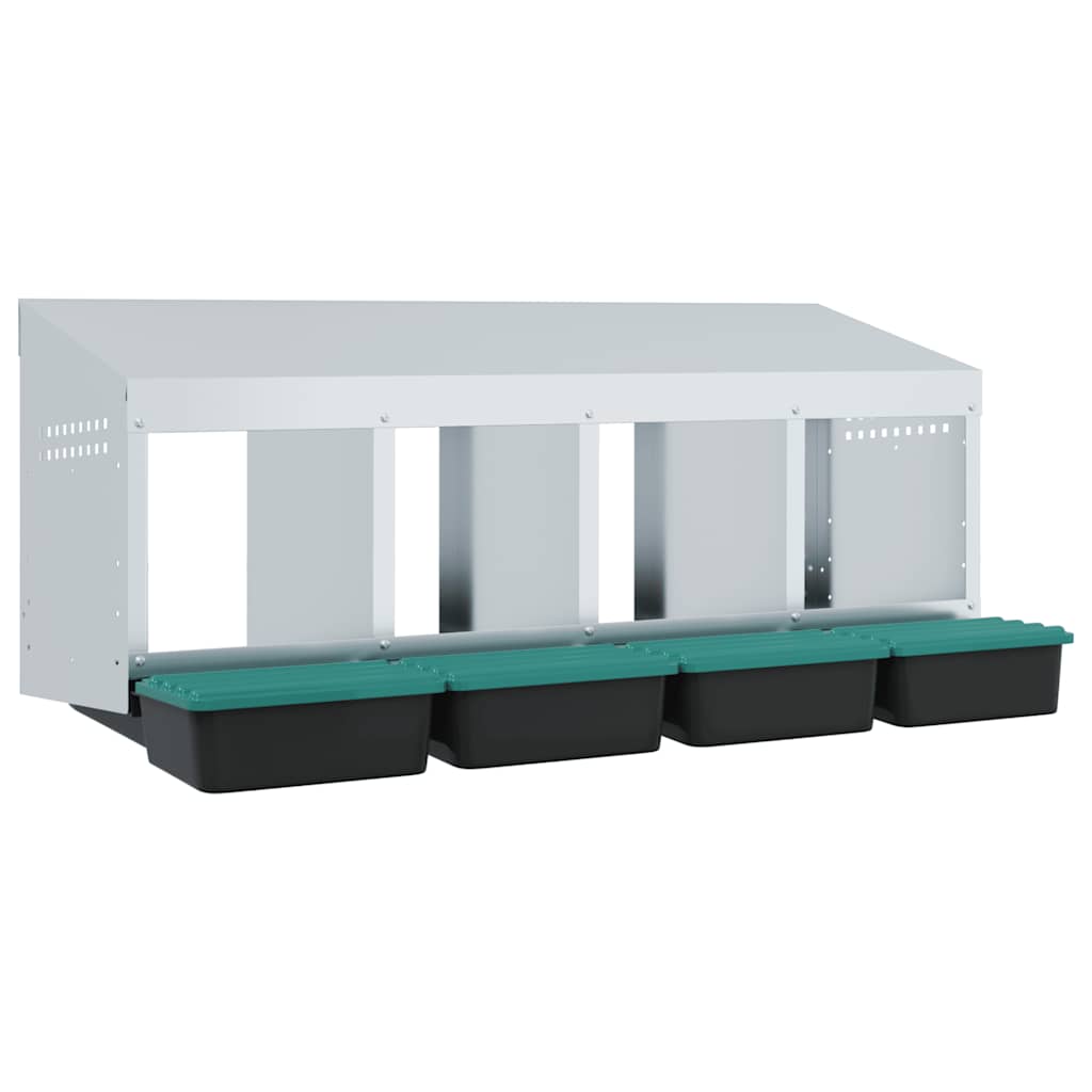 Chicken Nesting Box 4 Compartments Wall-Mounted Galvanised Steel