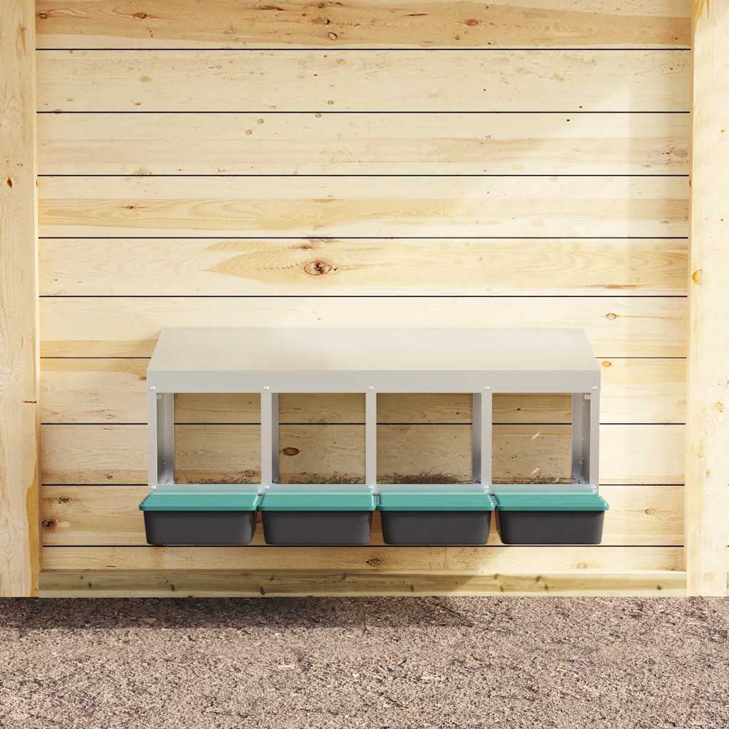 Chicken Nesting Box 4 Compartments Wall-Mounted Galvanised Steel