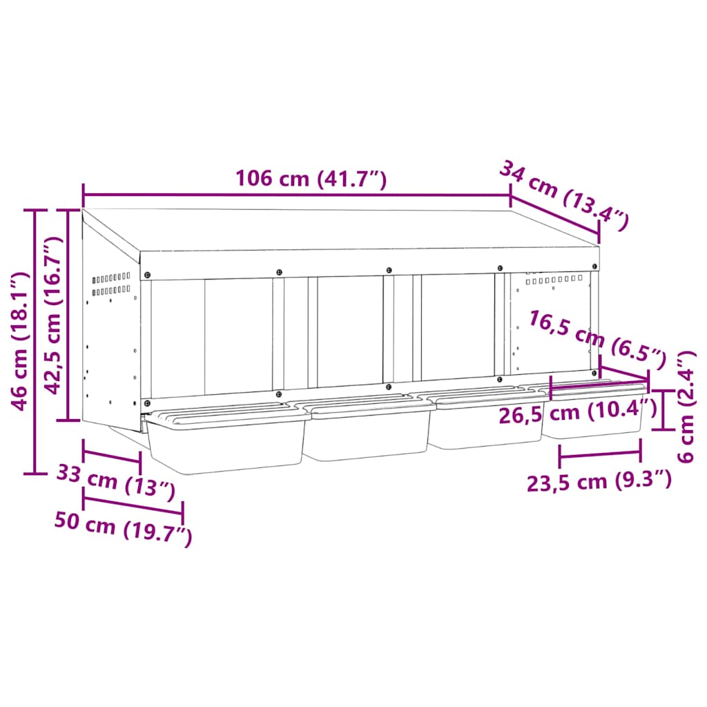Chicken Nesting Box 4 Compartments Wall-Mounted Galvanised Steel