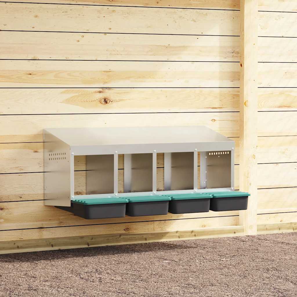 Chicken Nesting Box 4 Compartments Wall-Mounted Galvanised Steel