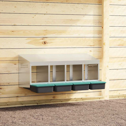 Chicken Nesting Box 4 Compartments Wall-Mounted Galvanised Steel