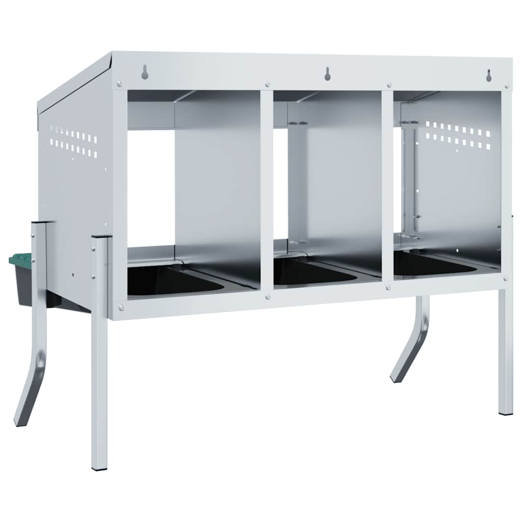 Chicken Nesting Box 3 Compartments with Legs Galvanised Steel