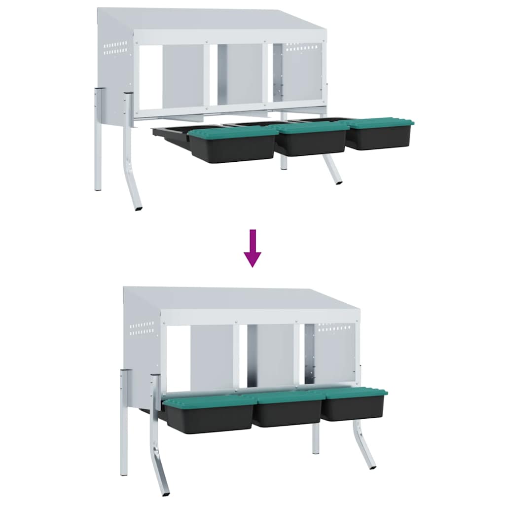 Chicken Nesting Box 3 Compartments with Legs Galvanised Steel