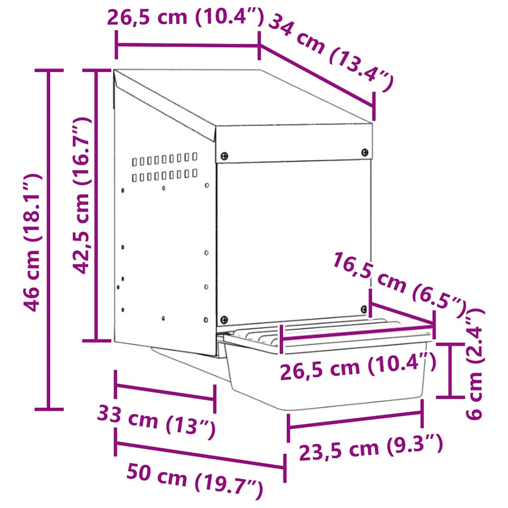 Chicken Nesting Box 1 Compartment Wall-Mounted Galvanised Steel
