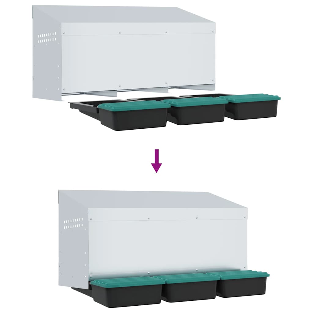Chicken Nesting Box 3 Compartments Wall-Mounted Galvanised Steel
