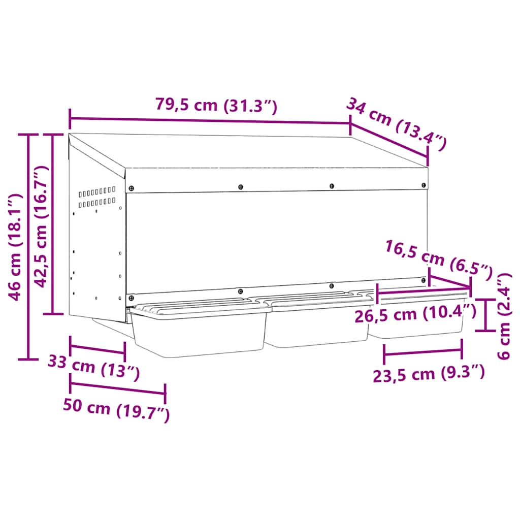 Chicken Nesting Box 3 Compartments Wall-Mounted Galvanised Steel