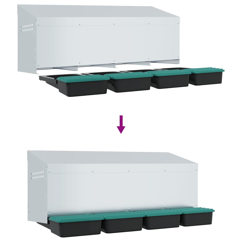 Chicken Nesting Box 4 Compartments Wall-Mounted Galvanised Steel