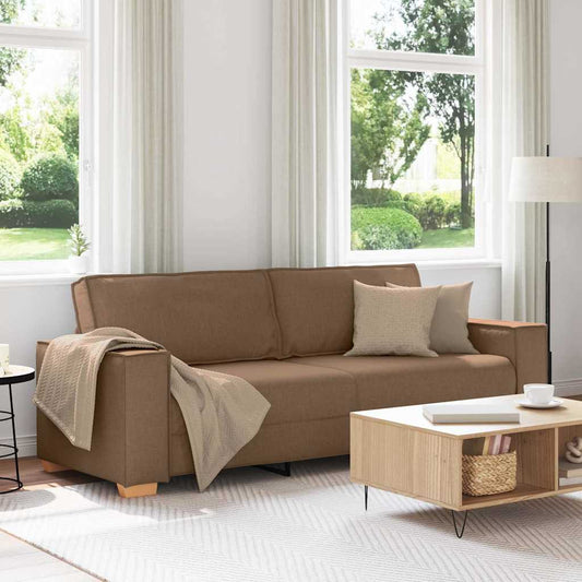 3-Seater Sofa with Cushion Brown 220 x 78 x 84 cm Fabric