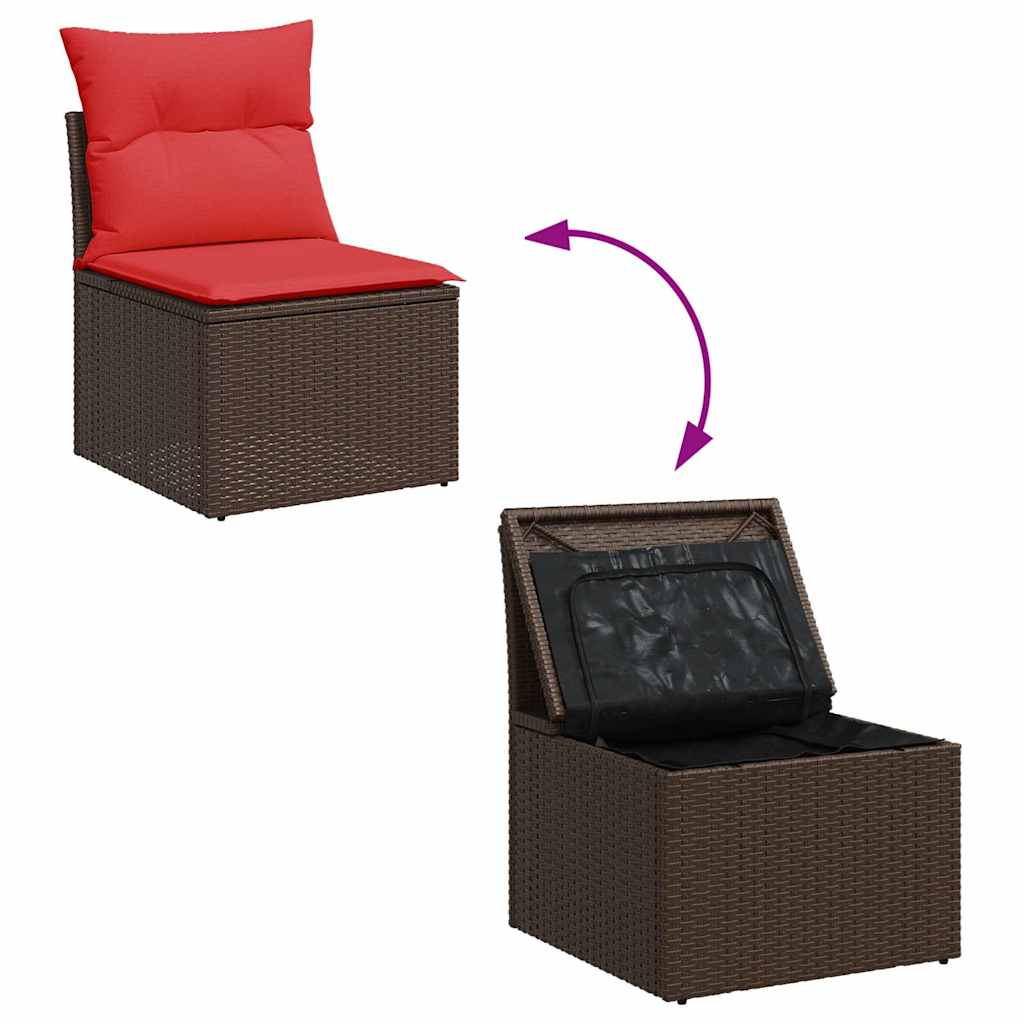 7 Piece Garden Sofa Set with Cushions Grey Poly Rattan Acacia
