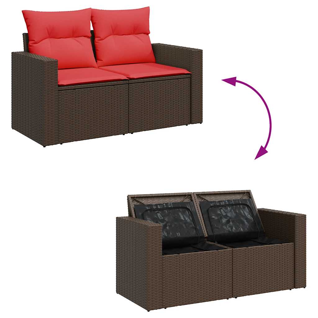 7 Piece Garden Sofa Set with Cushions Grey Poly Rattan Acacia