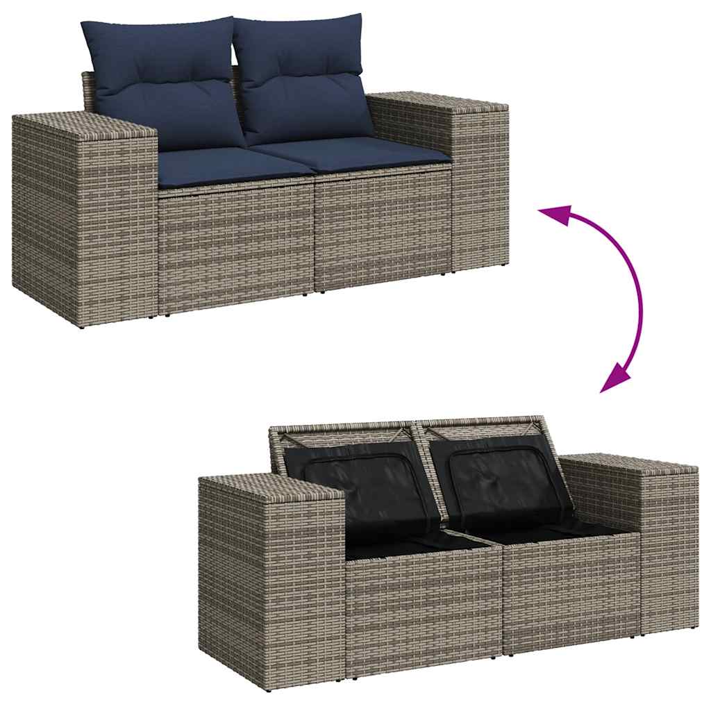6 Piece Garden Sofa Set with Cushions Black Poly Rattan Acacia