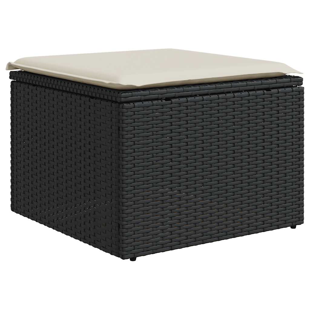 8 Piece Garden Sofa Set with Cushions Black Poly Rattan Acacia
