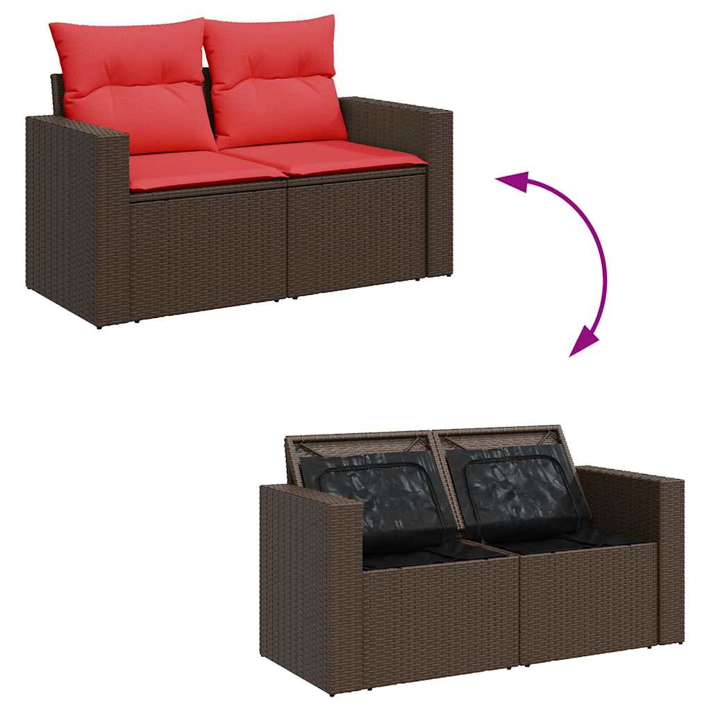 8 Piece Garden Sofa Set with Cushions Brown Poly Rattan Acacia