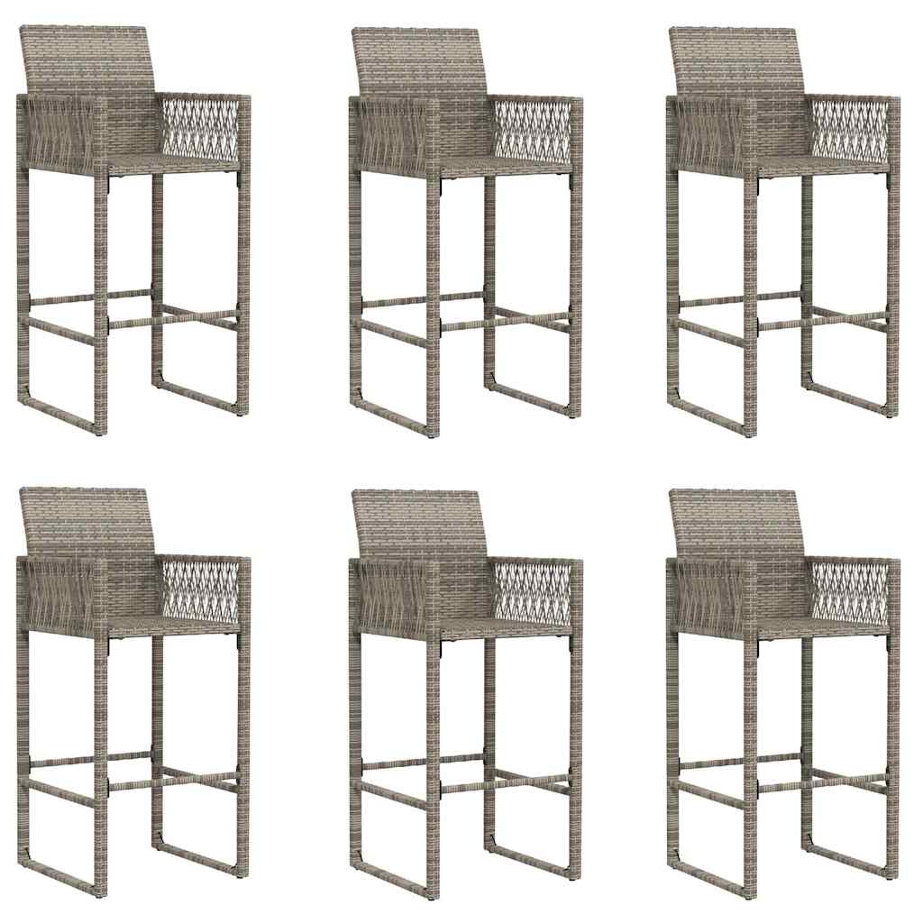 7 Piece Garden Bar Set without Cushions Grey Poly Rattan Acacia