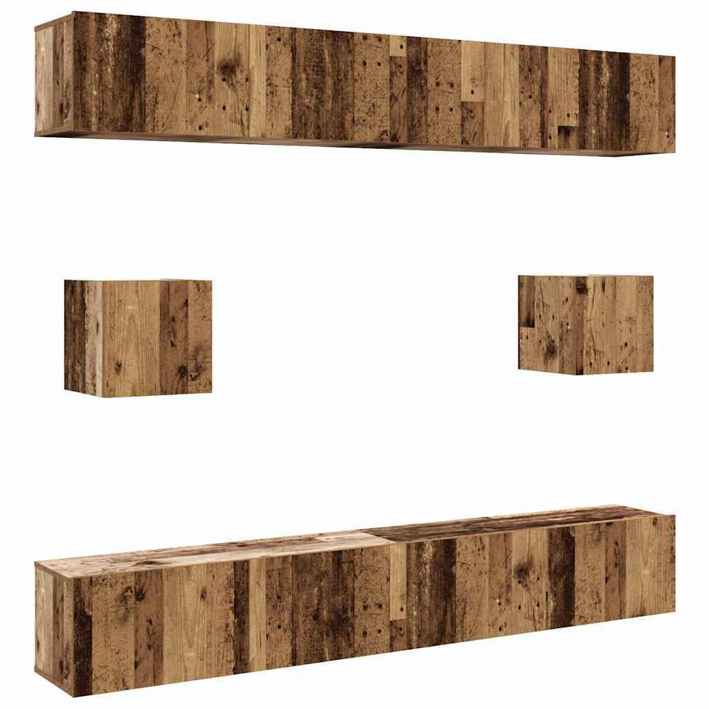 6 Piece TV Cabinet Set Wall-mounted Old Wood Engineered Wood