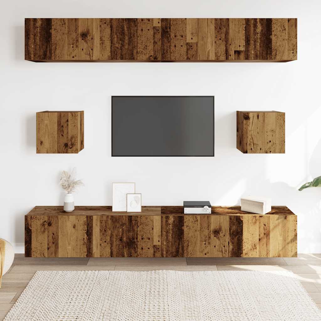 6 Piece TV Cabinet Set Wall-mounted Old Wood Engineered Wood