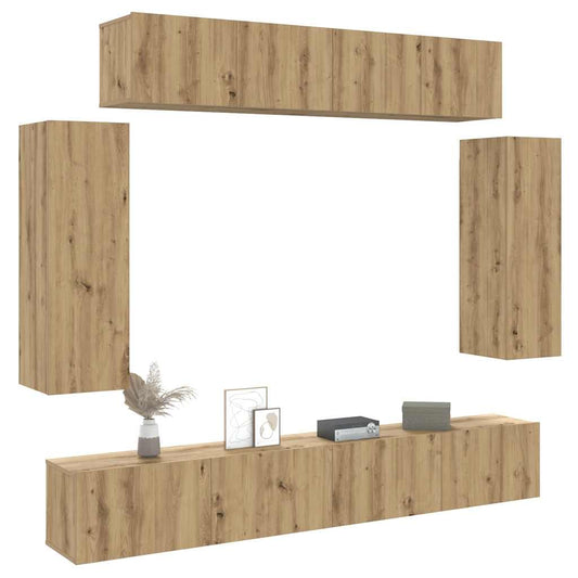 6 Piece TV Cabinet Set Wall-mounted Artisan Oak Engineered Wood