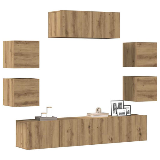 7 Piece TV Cabinet Set Wall-mounted Artisan Oak Engineered Wood