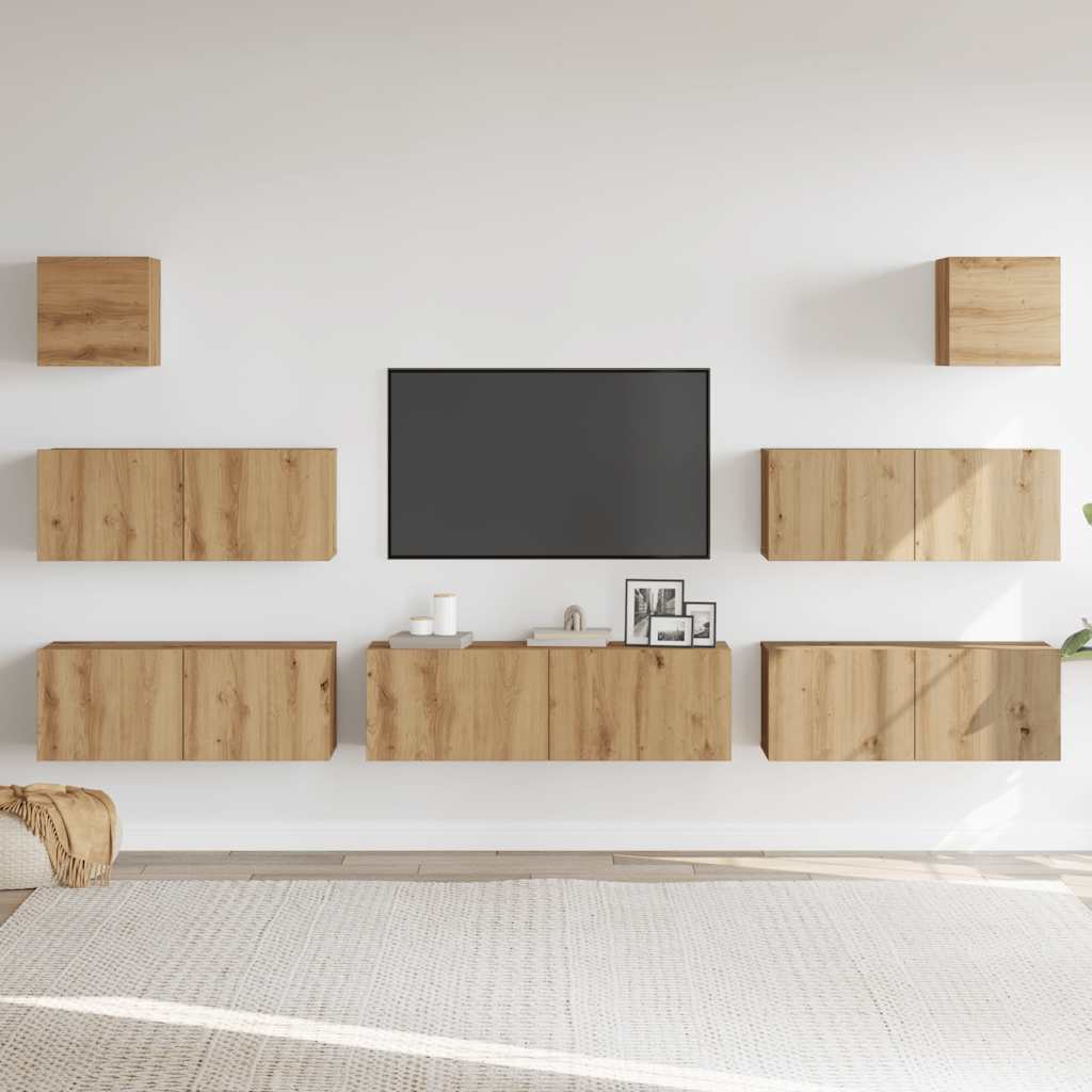7 Piece TV Cabinet Set Wall-mounted Artisan Oak Engineered Wood