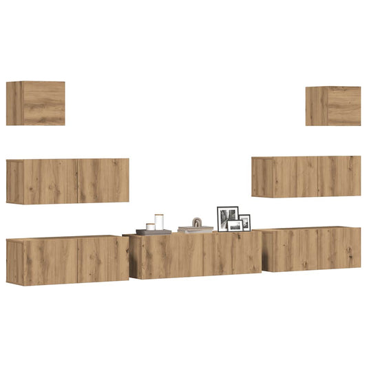 7 Piece TV Cabinet Set Wall-mounted Artisan Oak Engineered Wood